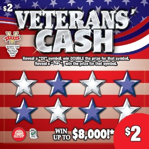 Preview image for VETERANS' CASH scratchoff lottery tickets