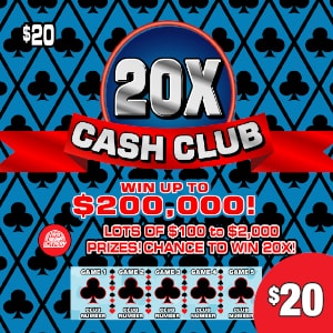 Preview image for 20X Cash Club scratchoff lottery tickets